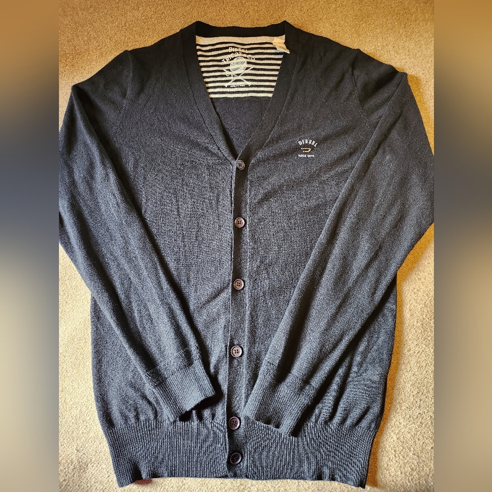 Diesel Tricot & Co Cardigan Sweater Cotton blend Black Men's Small